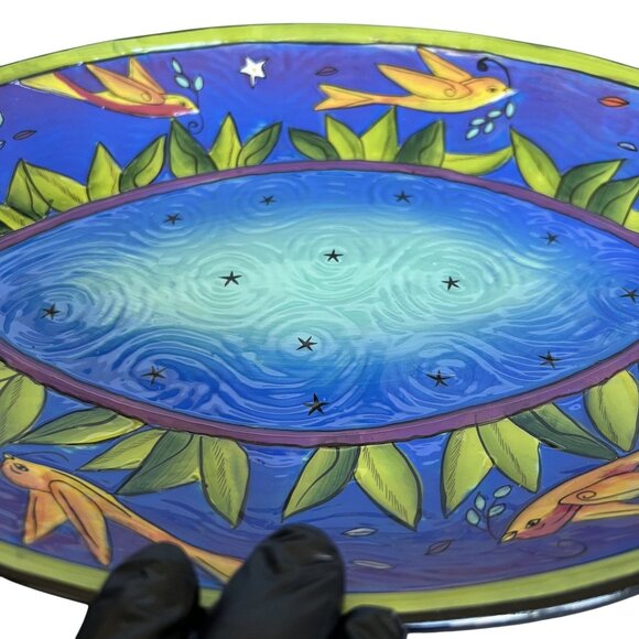 Terri Kern Vintage Handmade Moon Star Night Oval Serving Platter Bowl 14" Signed - Picture 11 of 16